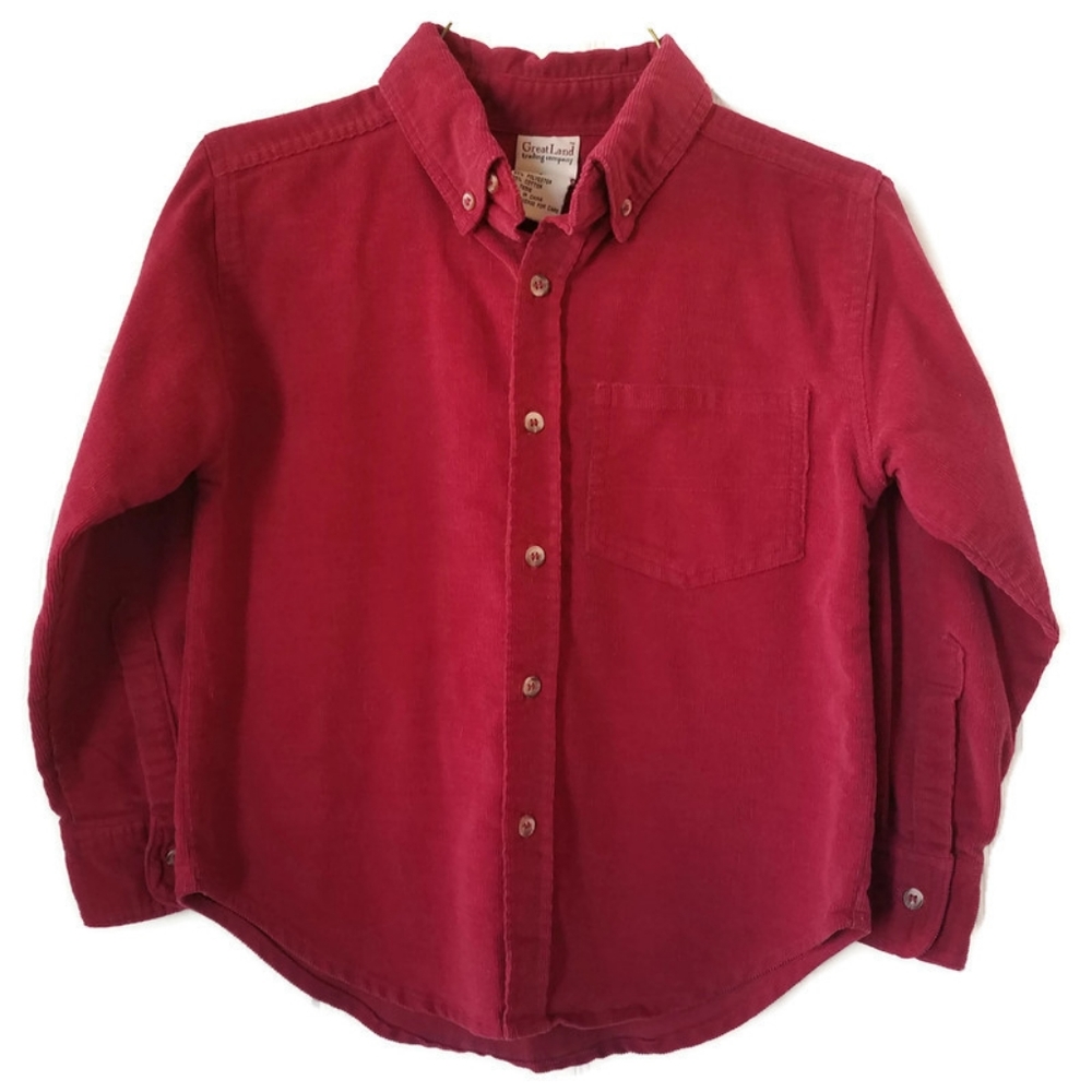 Great Land Dark Red Corduroy Buttondown Longsleeve Top Youth Boys size M-8
